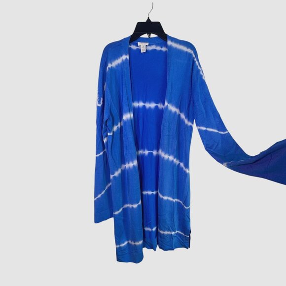 Chicos Blue & White Tie-Dye Open Front Cardigan Lightweight Long Sleeve M - Picture 4 of 5